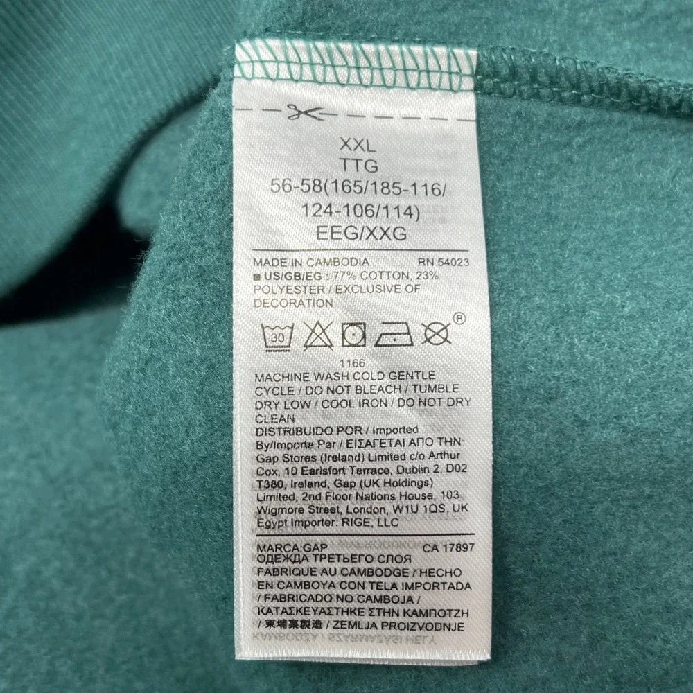Gap Mens XXL Spell Out Full Zip Hoodie Sweatshirt Green Teal Logo - Picture 5 of 6